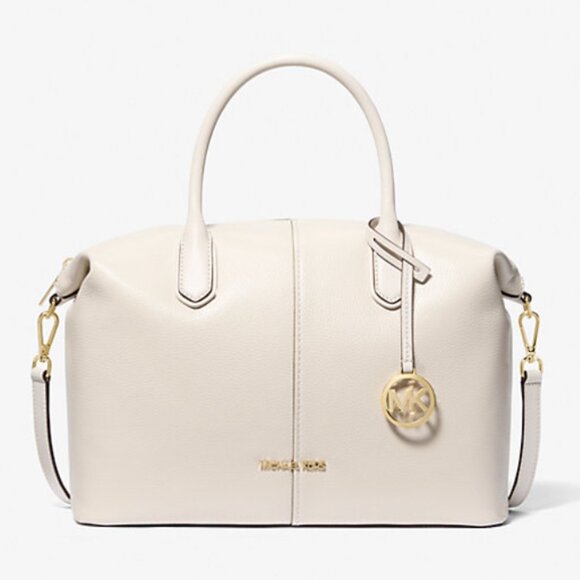 NWT! NEW!  KORS Michael Kors Hyde Large Pebbled Leather Satchel -Cream White - Picture 3 of 15